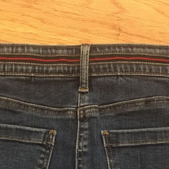 Talbots 4 petite midi jean skirt red built in belt - Picture 6 of 6